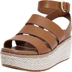 FitFlop Eloise Back-Strap Leather Espadrille Wedges Tan, size 8